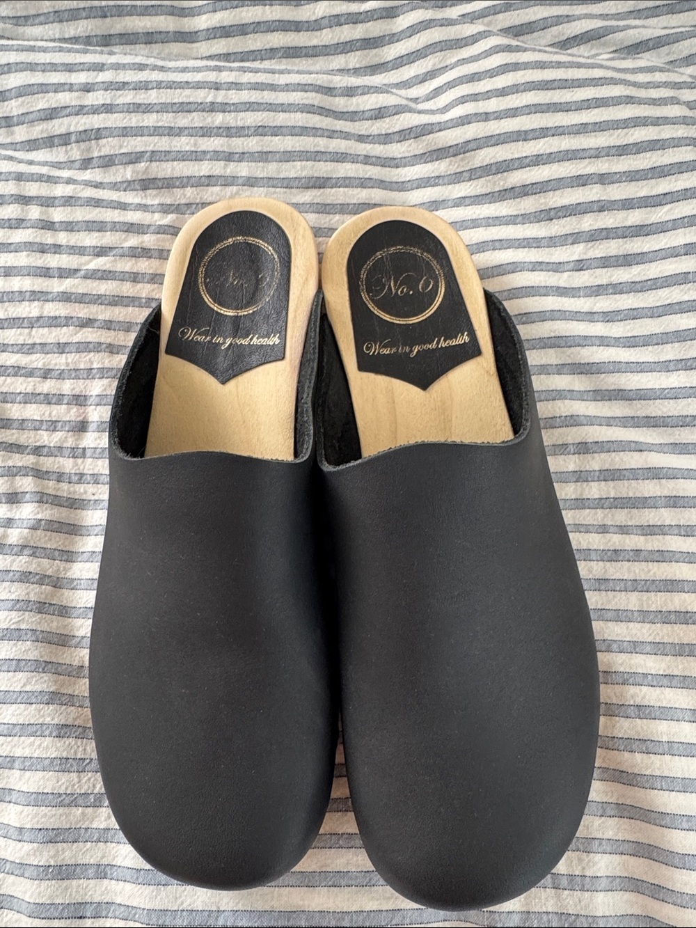 No. 6 Black Leather Slip-On Clogs